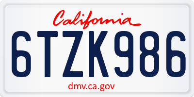 CA license plate 6TZK986