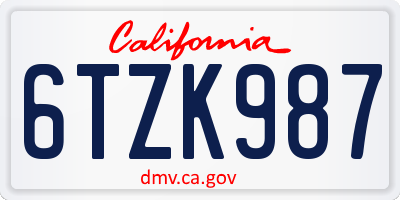 CA license plate 6TZK987