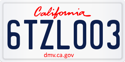 CA license plate 6TZL003