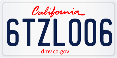 CA license plate 6TZL006