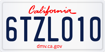 CA license plate 6TZL010