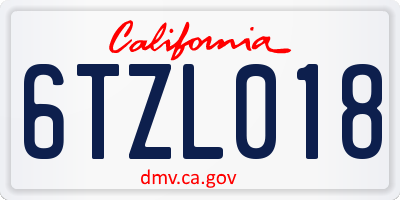 CA license plate 6TZL018