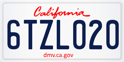 CA license plate 6TZL020