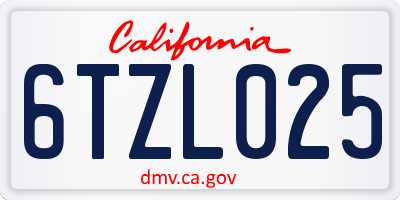 CA license plate 6TZL025