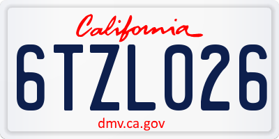 CA license plate 6TZL026