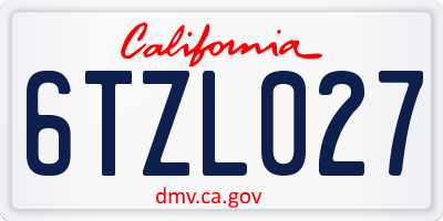 CA license plate 6TZL027