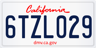 CA license plate 6TZL029