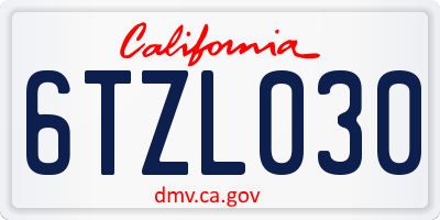 CA license plate 6TZL030