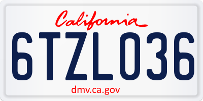 CA license plate 6TZL036