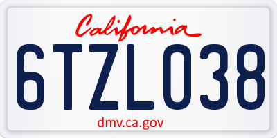 CA license plate 6TZL038