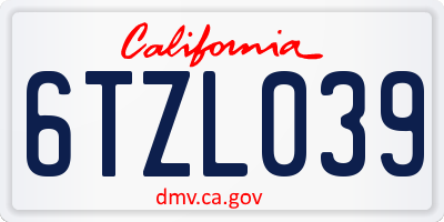 CA license plate 6TZL039