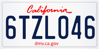 CA license plate 6TZL046
