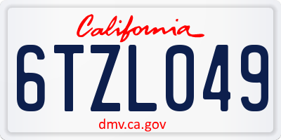 CA license plate 6TZL049