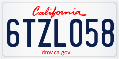CA license plate 6TZL058
