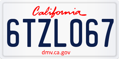 CA license plate 6TZL067