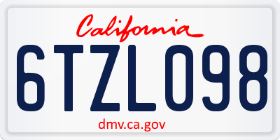 CA license plate 6TZL098