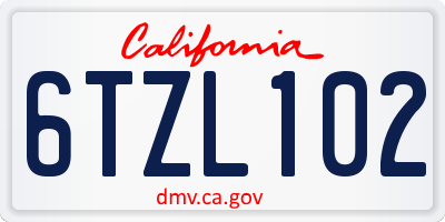 CA license plate 6TZL102