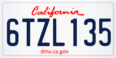 CA license plate 6TZL135