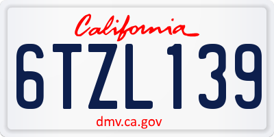 CA license plate 6TZL139