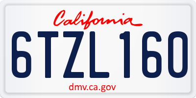 CA license plate 6TZL160