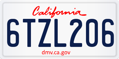 CA license plate 6TZL206