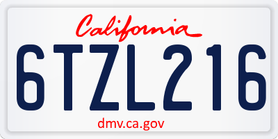 CA license plate 6TZL216