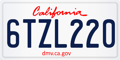 CA license plate 6TZL220