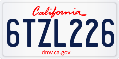 CA license plate 6TZL226