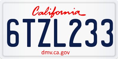 CA license plate 6TZL233