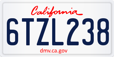 CA license plate 6TZL238
