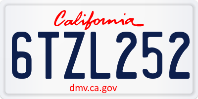 CA license plate 6TZL252