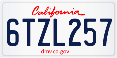 CA license plate 6TZL257