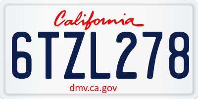 CA license plate 6TZL278