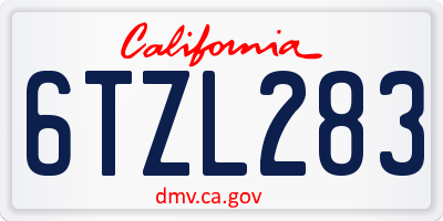CA license plate 6TZL283