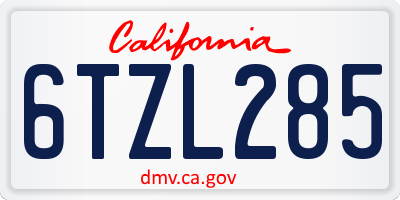 CA license plate 6TZL285