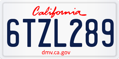 CA license plate 6TZL289