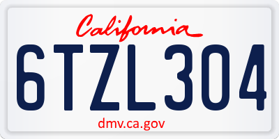 CA license plate 6TZL304