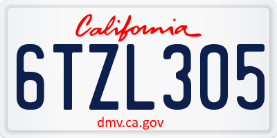 CA license plate 6TZL305