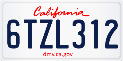 CA license plate 6TZL312