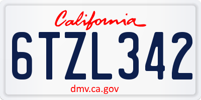 CA license plate 6TZL342