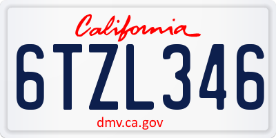 CA license plate 6TZL346