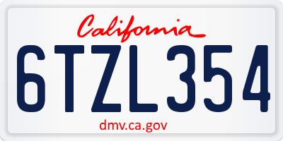 CA license plate 6TZL354