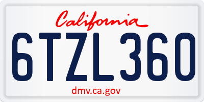 CA license plate 6TZL360