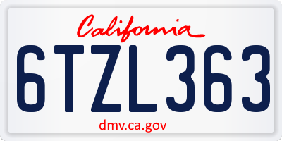 CA license plate 6TZL363