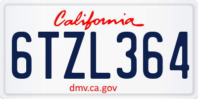CA license plate 6TZL364