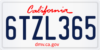 CA license plate 6TZL365