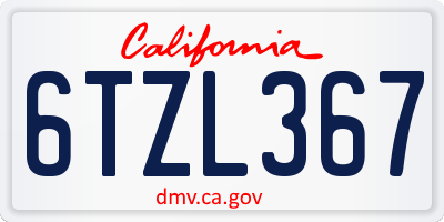 CA license plate 6TZL367