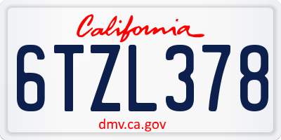CA license plate 6TZL378