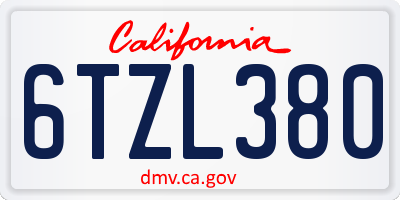 CA license plate 6TZL380