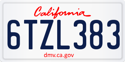 CA license plate 6TZL383